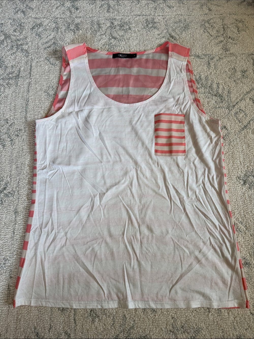 Pink & White Striped Pocket Tank Top